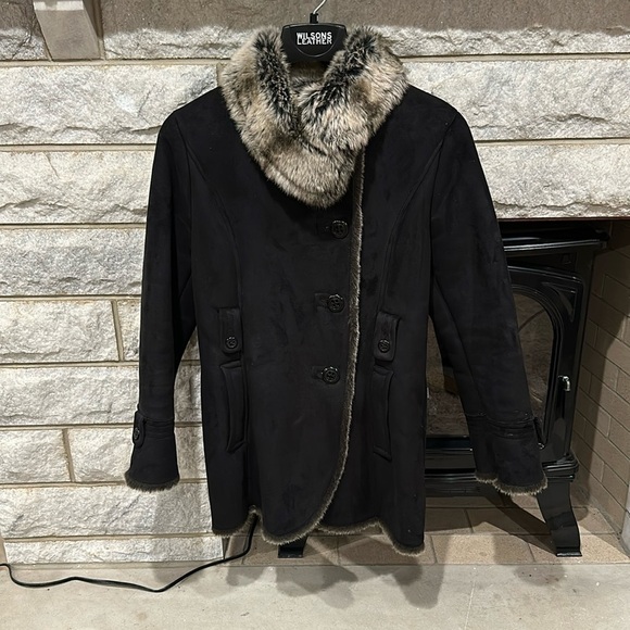 Espirit Collection faux fur suede button up winter coat size medium - Picture 1 of 11